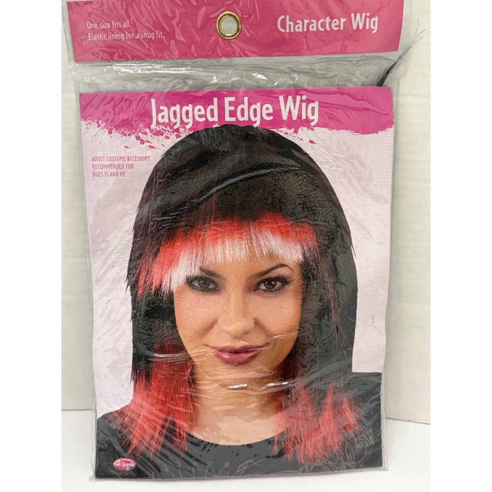 Fun World Jagged Edge Character Wig Black Red White Adult Costume Accessory
